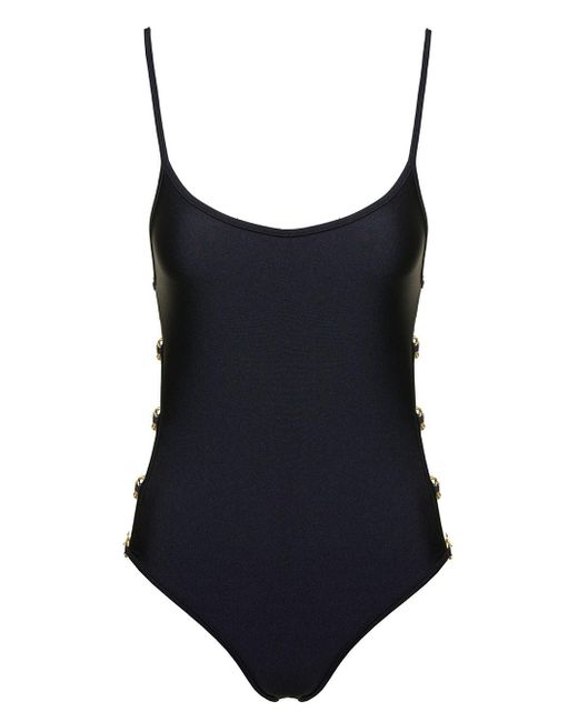 Gucci Black One-piece Swimsuit With Cut-out And Horsebit Detail In Sparkling Jersey Woman