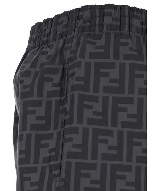 Fendi Gray Swim Shorts With Elastic Drawstring Waist And All-Over Ff Motif for men