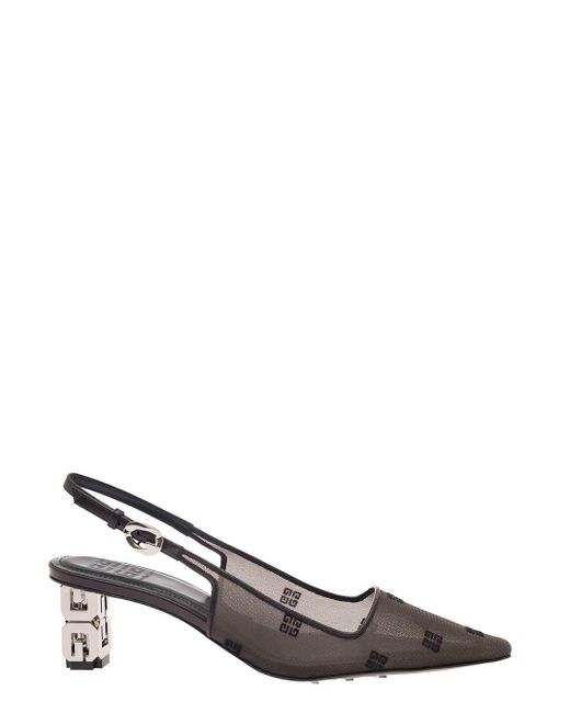 Givenchy Metallic 'cube' Slingback Pumps With All-over Logo And 4g In Mesh Fabric Woman