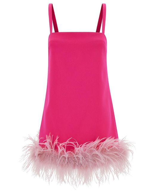 Pinko Pink Mini Dress With Tonal Feathers Trim