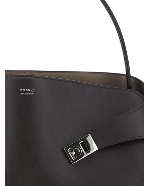 Ferragamo Black 'Hug Media' Handbag With Logo And Gancini Buckles