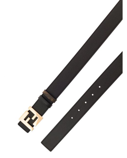 Fendi Brown Reversible Belt With Ff Buckle In Leather Black And for men