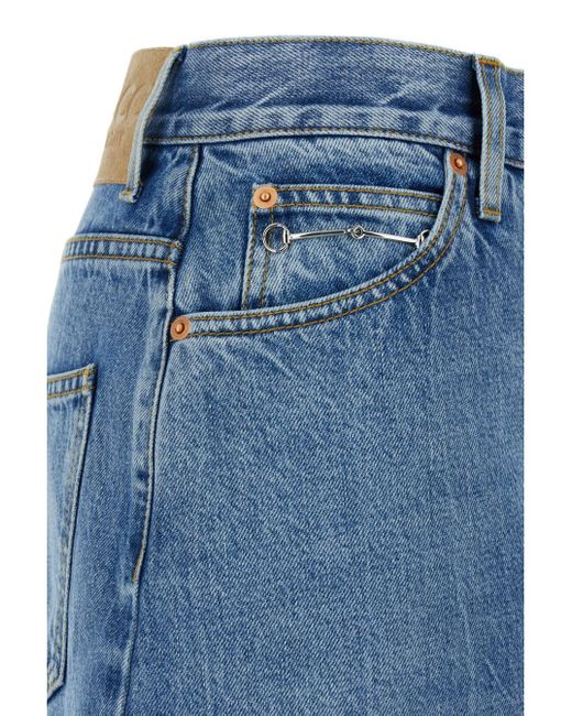 Gucci Blue Horsebit-Detail Denim Maxi Skirt