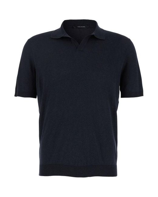 Tagliatore Blue Silk Polo Shirt for men