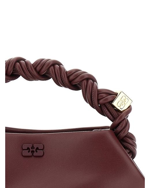 Ganni Purple 'Bou' Bordeaux Mini Handbag With Braided Handle And Removable Shoulder Strap