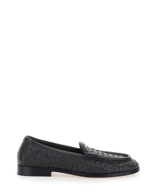Bottega Veneta Black 'Silenzio' Loafers With Rounded Toe And Intreccio Motif