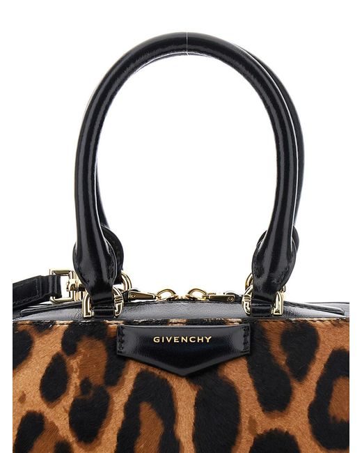 Givenchy Black 'Antigona East West' Mini Handbag With Animalier Print And Logo Lettering On The Front