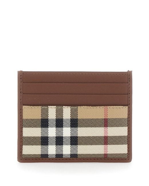 Burberry Brown Cardholder With Check All-Over Motif for men
