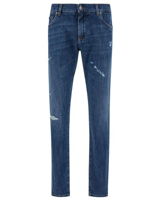 Dolce & Gabbana Blue Destroyed Slim Fit Jeans for men
