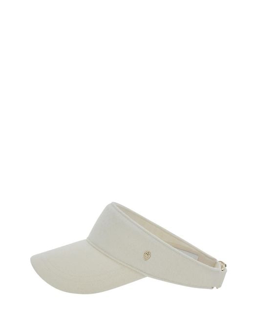 Helen Kaminski White Berkley Visor With Curved Brim And Logo Plate On