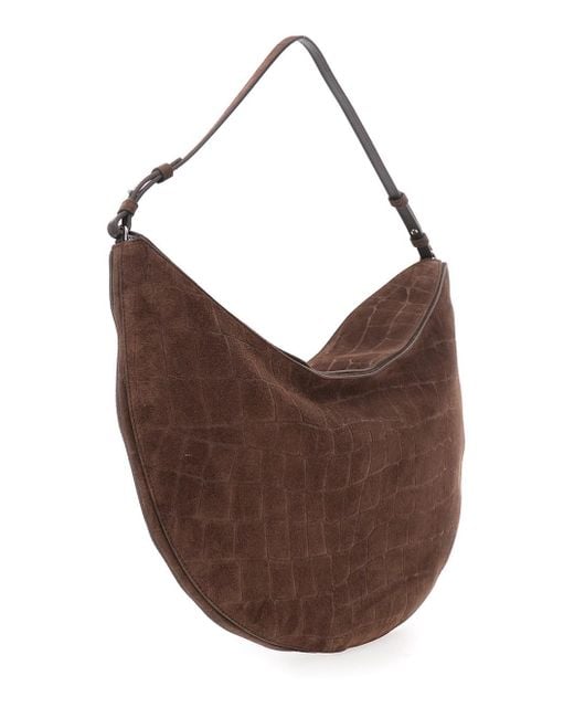 Jacquemus Brown 'Le Calisso Rond Large' Shoulder Bag With Adjustable Strap And Embossed Crodocile Effect