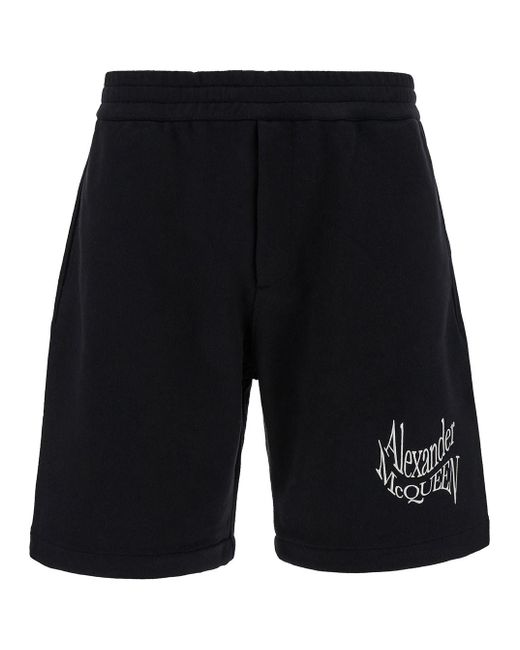 Alexander McQueen Black Warped Logo Sweat Shorts for men