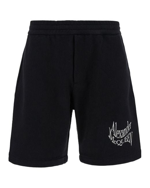 McQueen Black Warped Logo Sweat Shorts for men