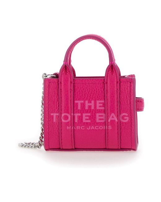 Marc Jacobs Pink 'The Nano Tote Bag' Fuchsia Key-Chain With Embossed Logo