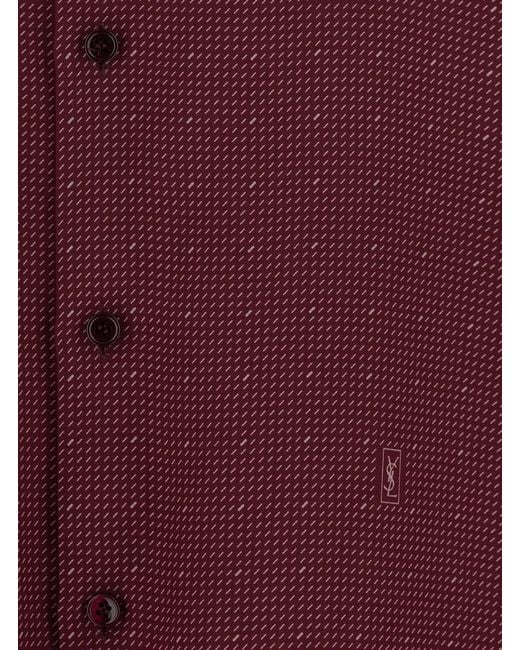 Saint Laurent Purple Long-Sleeved Shirt With Classic Collar And Micr for men