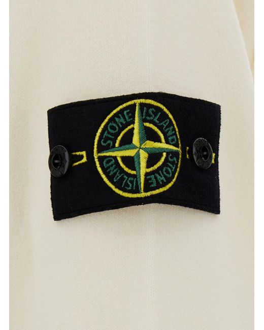Stone Island White Crewneck Sweater With Logo Patch In Wool Blend Man for men