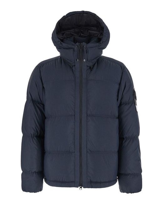 Piumino Con Cappuccio Removibile E Patch Logo Sulla Manic di Stone Island in Blue da Uomo