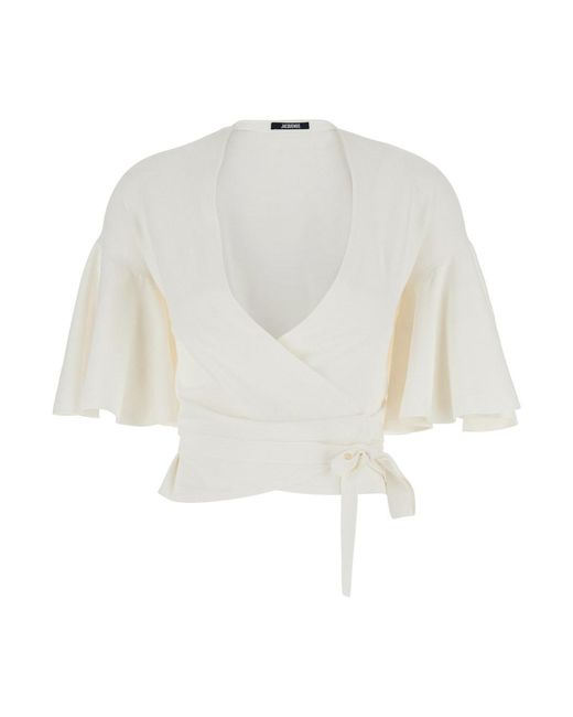 Jacquemus White Top With Crossed Neck