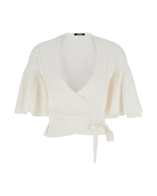 Jacquemus White Top With Crossed Neck