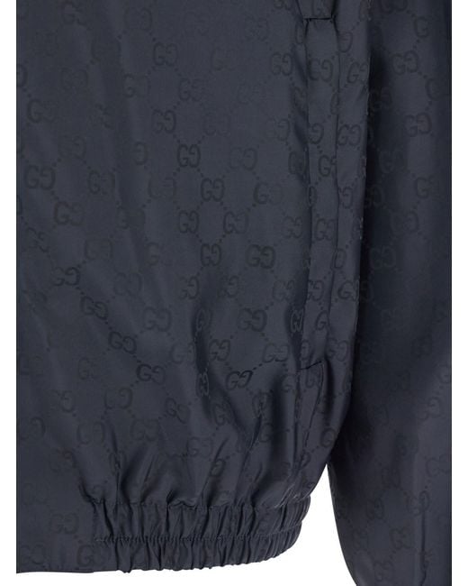 Gucci Blue Jacket With Fixed Hood And All-Over Gg Motif for men