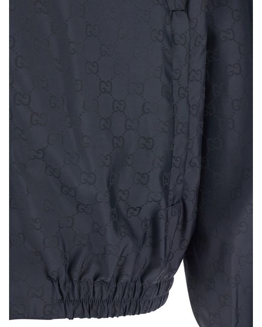 Gucci Blue Jacket With Fixed Hood And Gg All-Over Motif for men