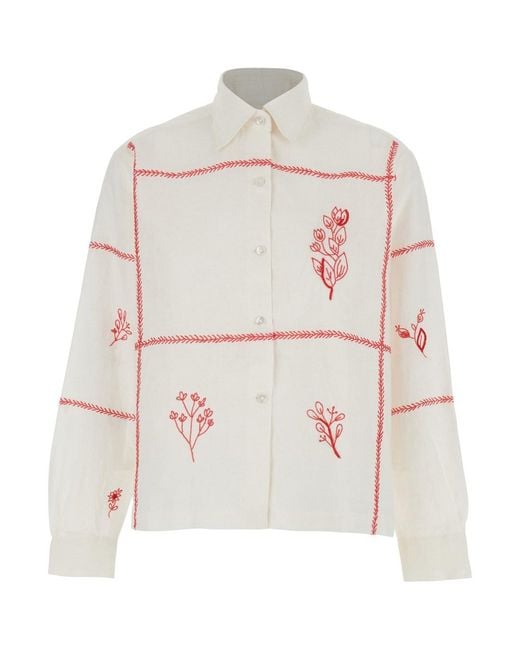 Roy Rogers White Harvest Shirt With Floral Embroidery