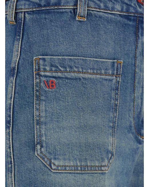 Victoria Beckham Blue 'Alina' Jeans With Belt Loops And Logo Embroidery On The Pocket