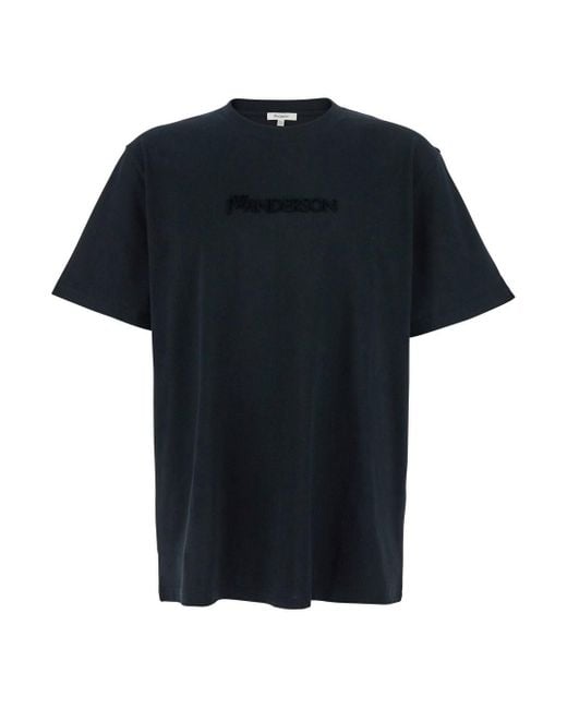 J.W. Anderson Black Crewneck T-Shirt With Logo Lettering Embroidery On The Front for men