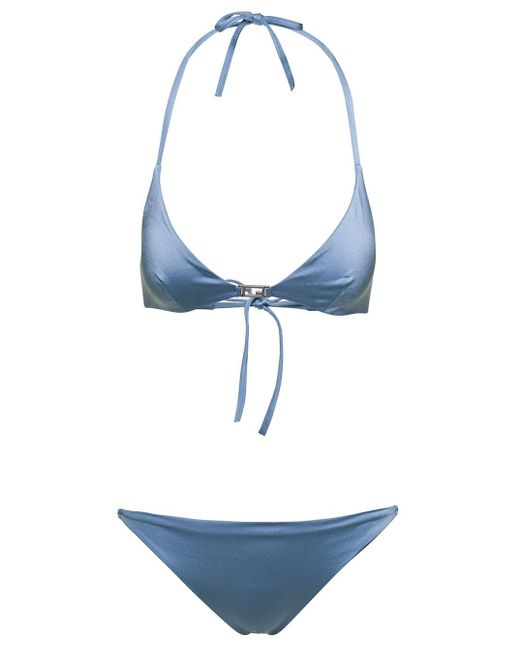 Fendi Blue Light Bikini With Triangle Top And Ff Buckle