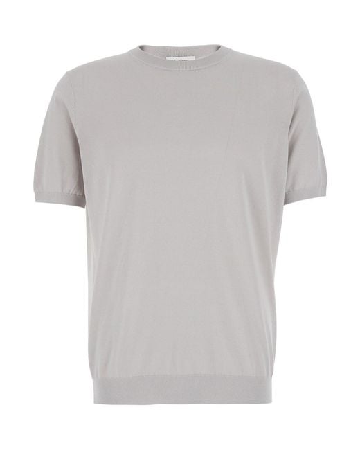 Kangra Gray Crewneck Sweater With Short Sleeves And Ribbed Finishes I for men