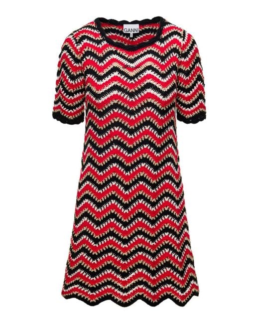 Ganni Red Crochet Mini Dress