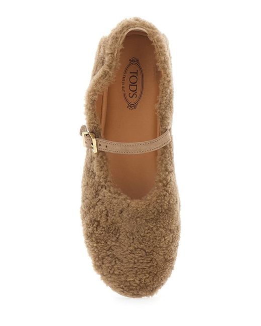 Tod's Brown Shearling Ballerina