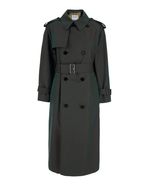Burberry Black Long Trench Coat With Check Lining