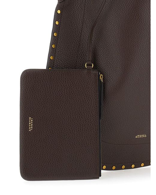 Isabel Marant Brown Oskan Hobo Bag With Soft Leather Details And Logo