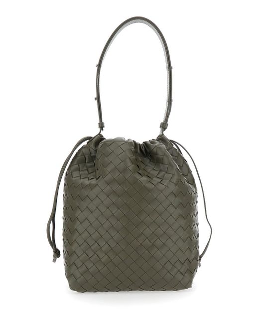 Bottega Veneta Black Shoulder Bag With Drawstring Closure And Intrecciato Motif for men