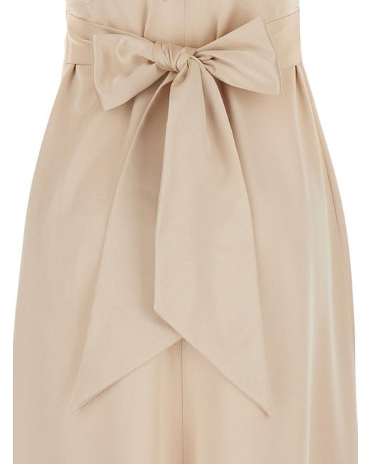 Le Plain Natural Long Dress With Bow
