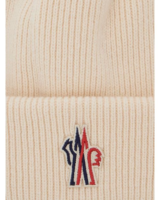 Moncler Natural Beanie With Logo Patch On The Front