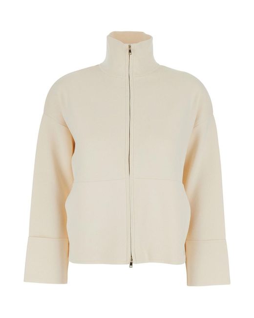 Max Mara Pure White 'Formato' Sweatshirt With High Neck And Front Zip C