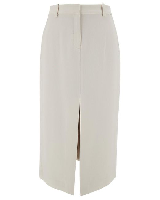 Theory White Midi Straight Skirt With Front Split