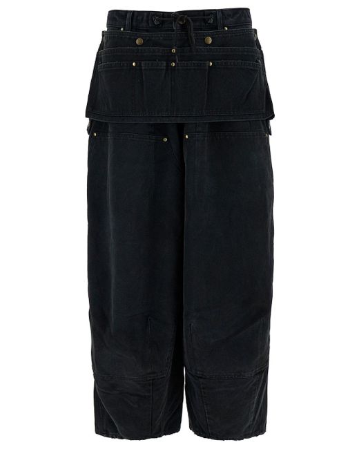 Needles Black Jeans With Apron Detail And Logo Patch In Cotton Denim for men
