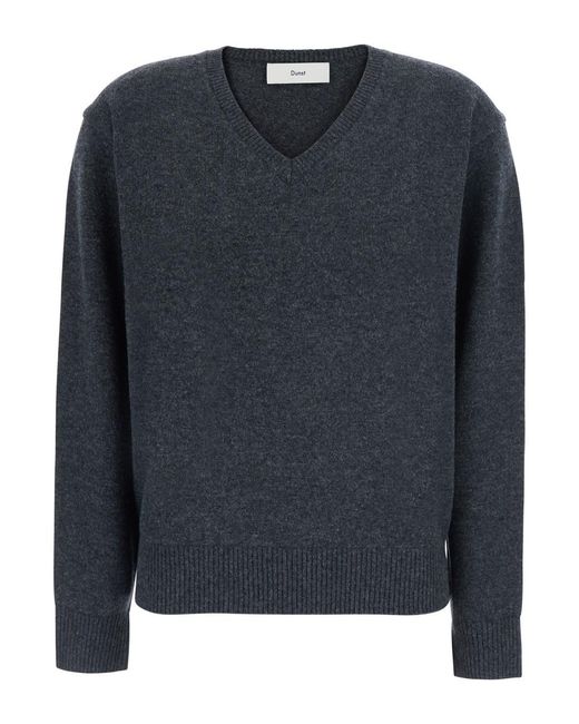 DUNST Black Cashmere V-Neck Sweater With V-Neck And Long Sleeves