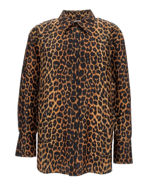 Saint Laurent Brown Leopard Print Oversized Shirt for men