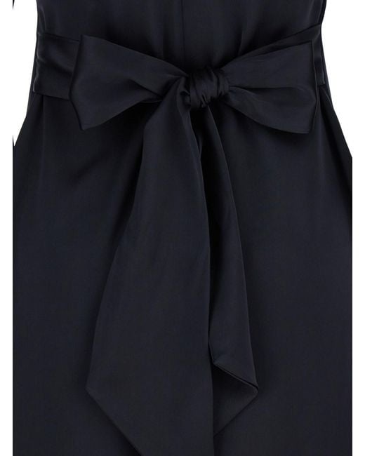 Le Plain Blue Maxi Dress With Front And Rear V Neck And Maxi Bow On Th