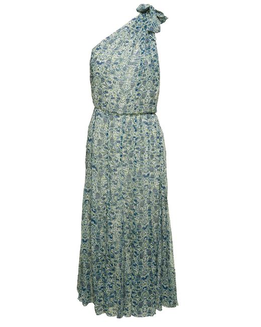 Isabel Marant Green Floral-printed One-shoulder Draped Dress
