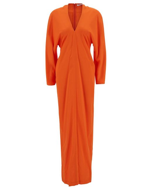 Abito Lungo Con Maniche A Kimono di Ferragamo in Orange