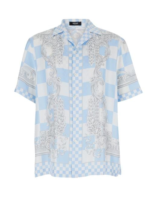 Versace Blue Check Print Shirt for men