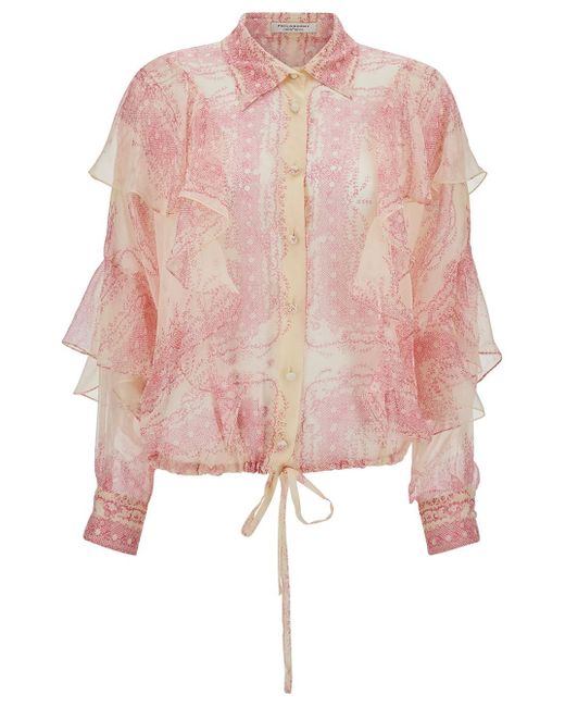 Philosophy Di Lorenzo Serafini Pink Shirt With Volant And All-Over Pri
