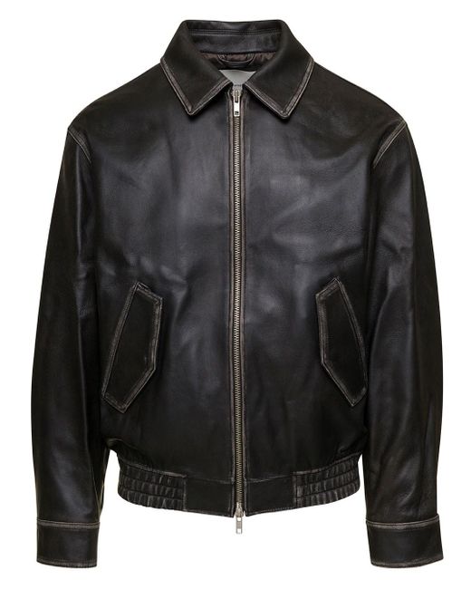 DUNST Black Oversized Jacket With Two Way Zip Fastening In Leather for men