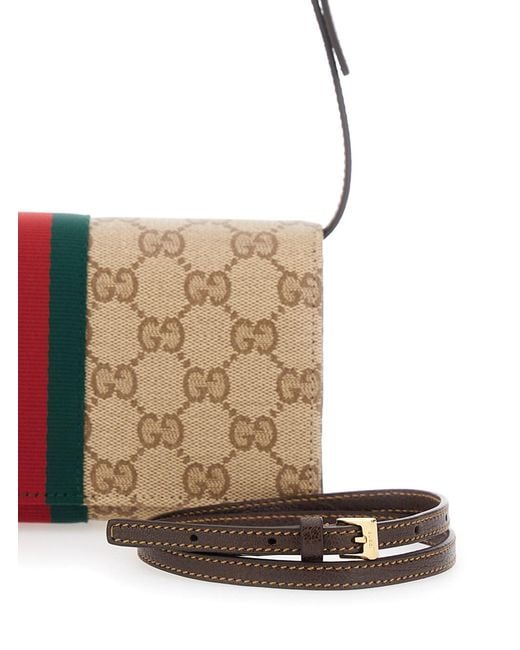 Gucci Metallic Crossbody Bag With Gg All-Over Motif And Web Detail