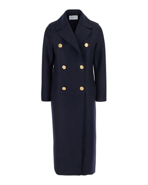 Harris Wharf London Blue Double-Breasted Coat With Wide Notched Rever